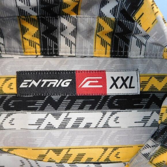 Entrig Yellow Black Stripe Polyester Long Sleeve Button-Up Mens XXL Shirt - Picture 5 of 6